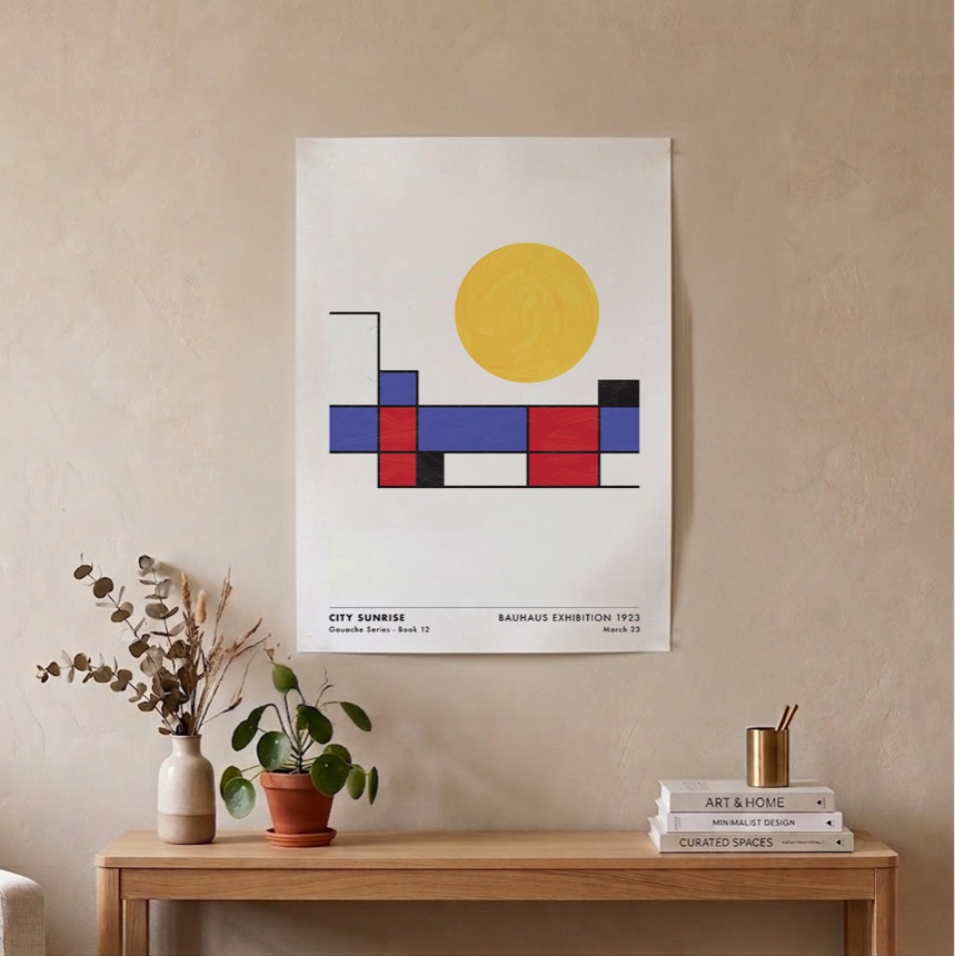 City Sunrise print unframed on a wall