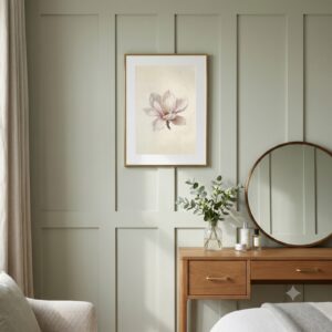 Magnolia Study fine art print framed in a styled room