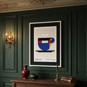 Morning Coffee Bauhaus print framed in a room