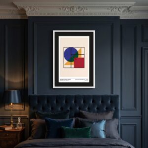 Alarm Clock Blues Bauhaus print framed in a room